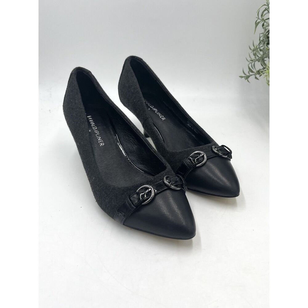 Donald J. Pliner Shoes Goga Flannel Leather Kitten Heel Pumps Silver Buckle Sz 6